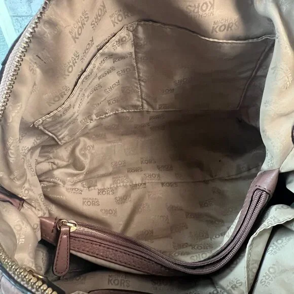 Michael Kors Naomi Bowling Leather Purse Braided Handle Satchel Dusty Rose - Picture 6 of 7